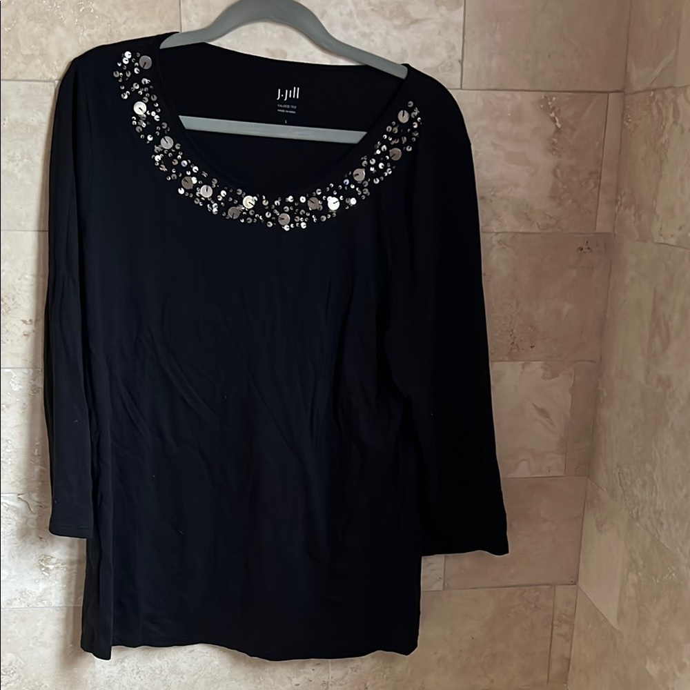 J. Jill Black Embellished Women's Top L